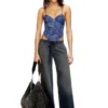 bridget-dnm Denim-effect mesh bodysuit