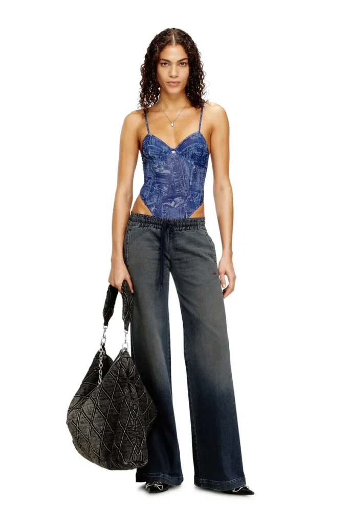bridget-dnm Denim-effect mesh bodysuit