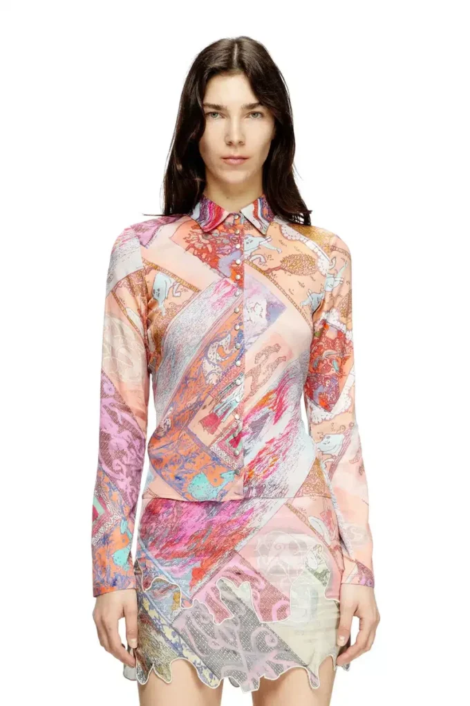 c-amelia Stretch-viscose shirt with Heraldic print