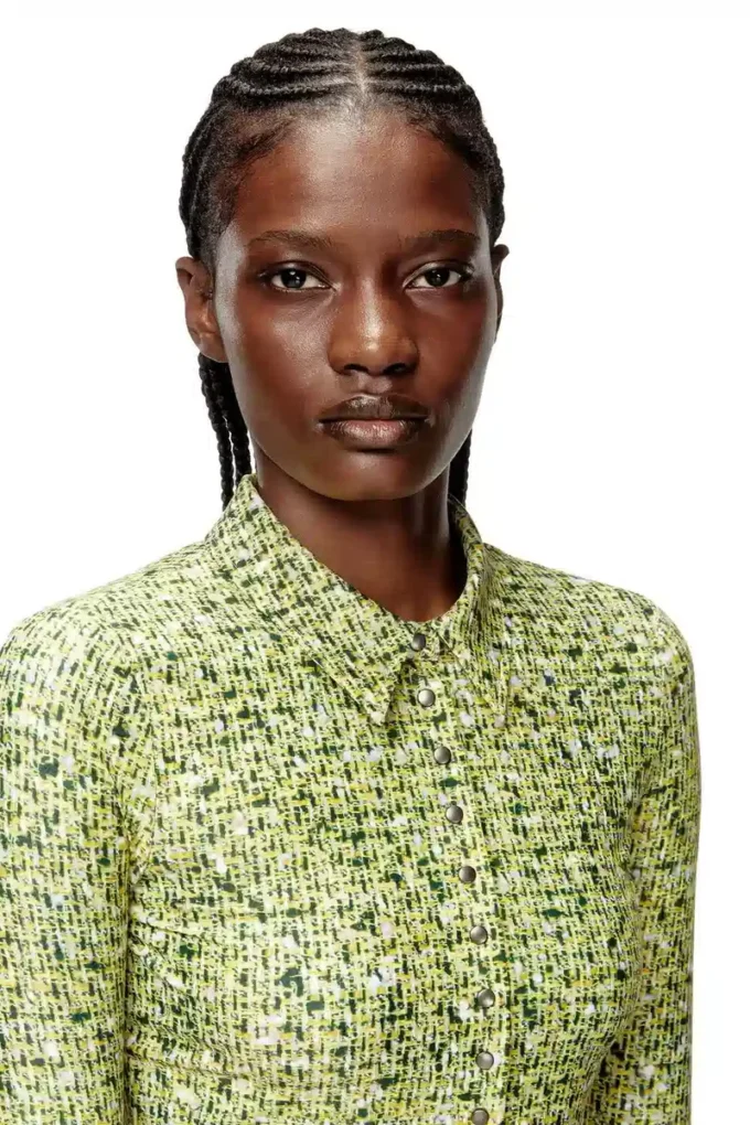 c-elaz-bc Stretch fabric shirt with bouclé print