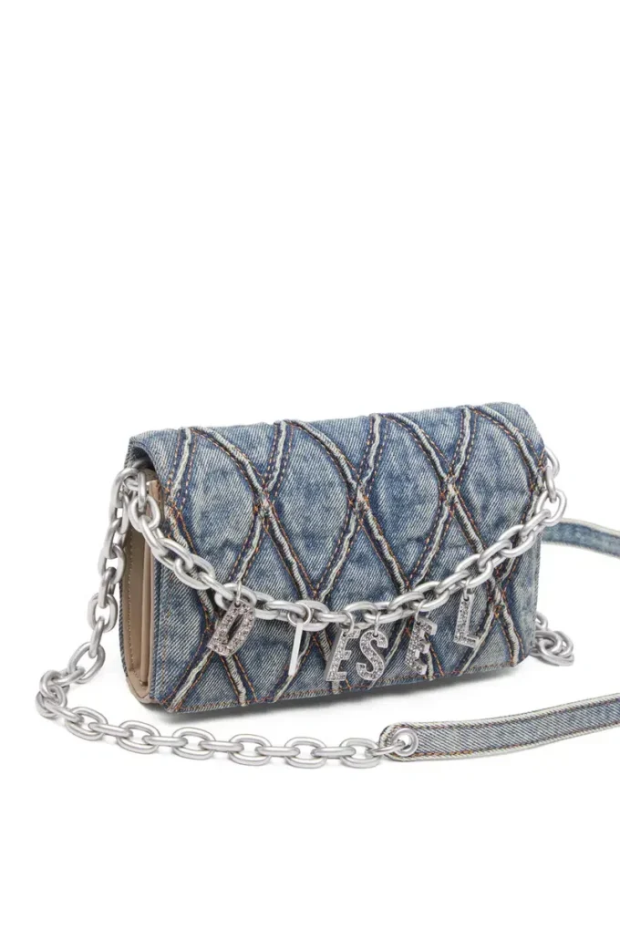 charm-d wallet strap Wallet purse in argyle quilted denim