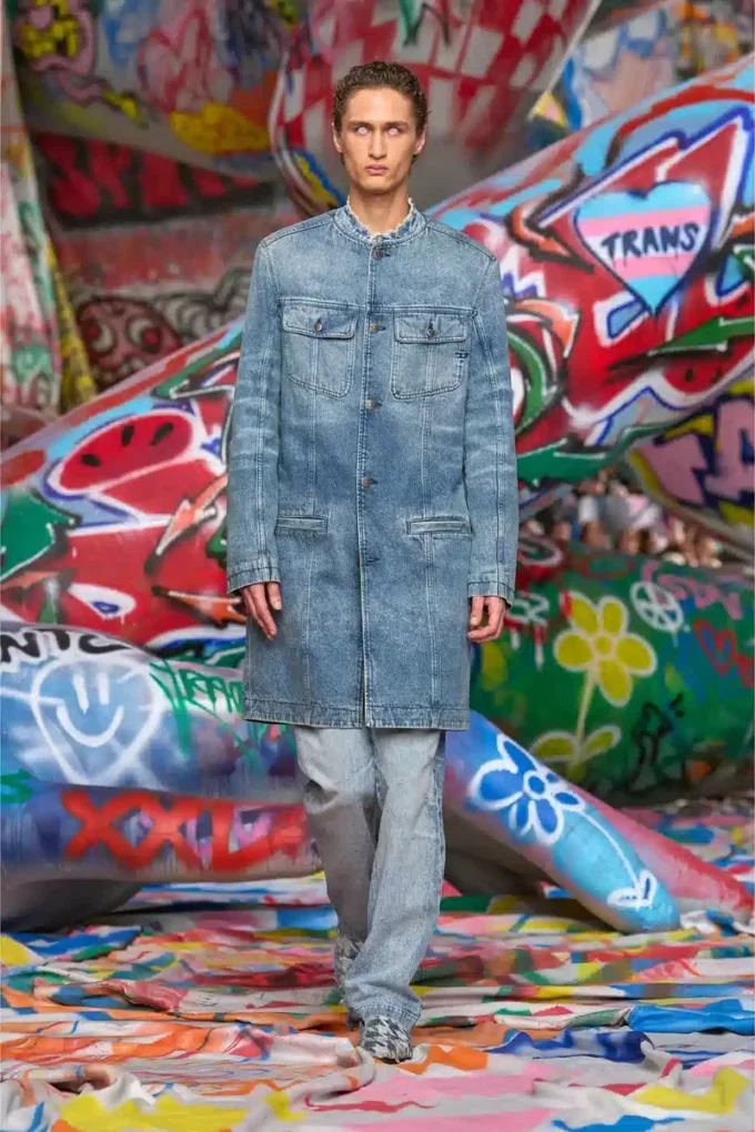 d-aberd-fsh1 Coat in lasered cotton-hemp denim d-aberd-fsh1 Coat in lasered cotton-hemp denim