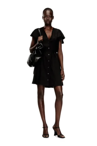 d-aikiri Cupro dress with V-neck and front buttons