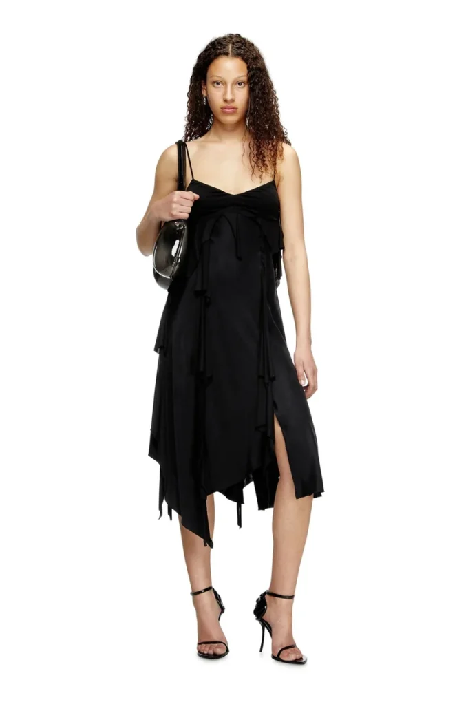 d-ancer Satin dress with raw-cut flounces d-ancer Satin dress with raw-cut flounces