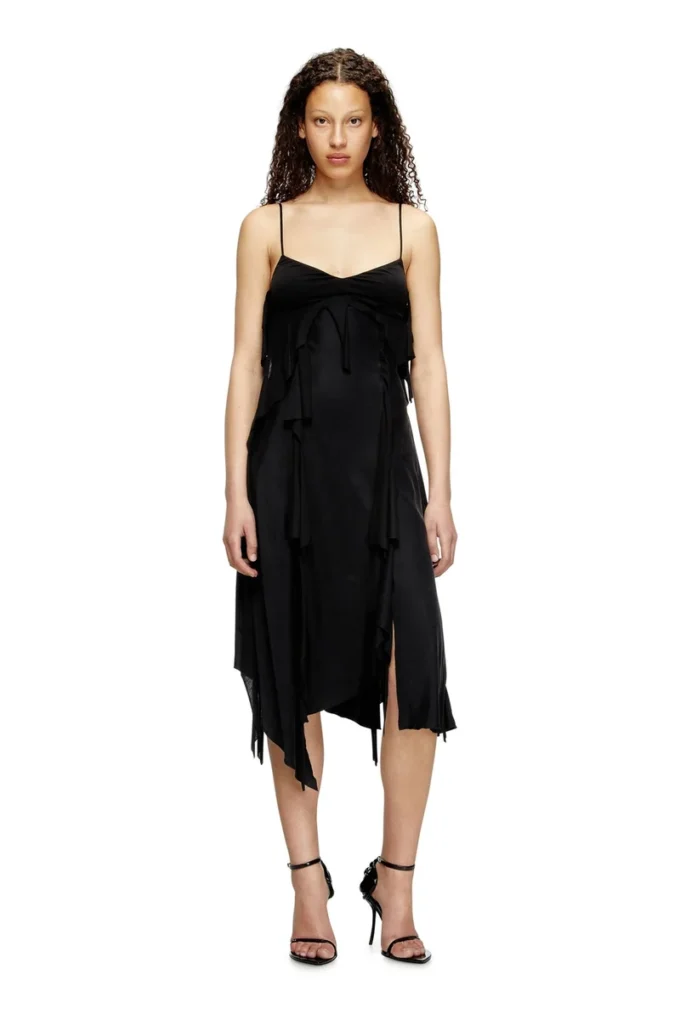 d-ancer Satin dress with raw-cut flounces d-ancer Satin dress with raw-cut flounces