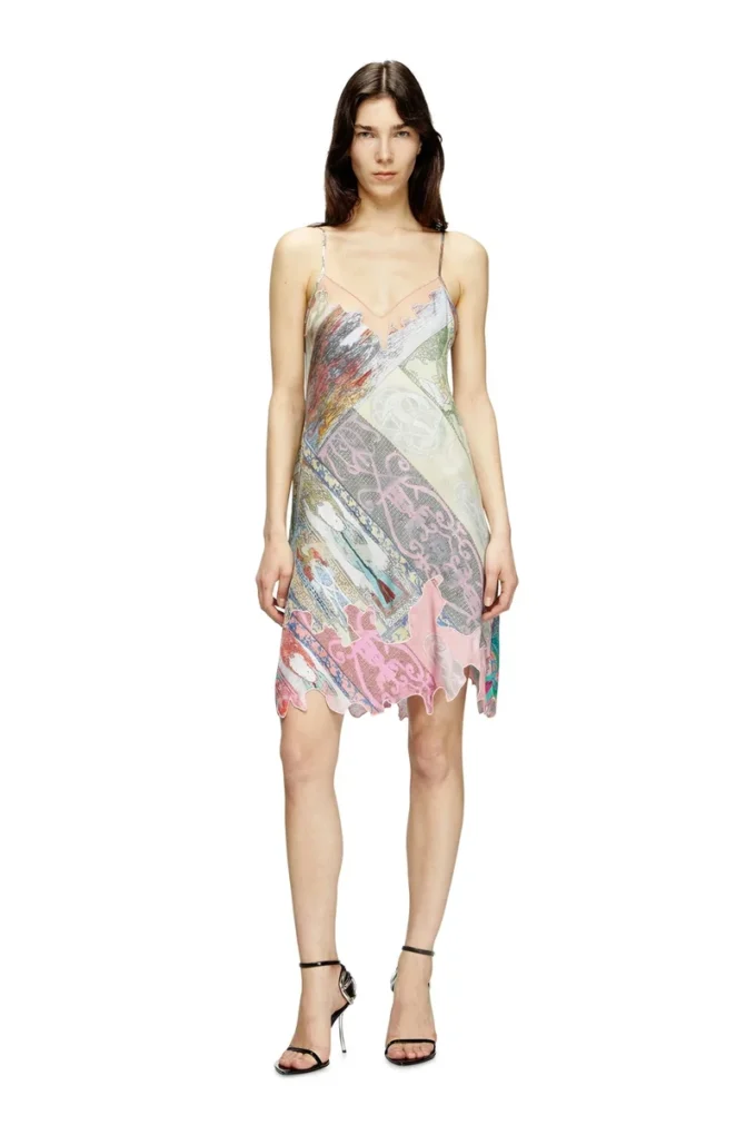d-aria Viscose slip dress with Heraldic print