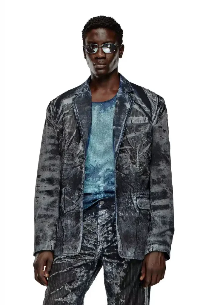 d-bla-dev-fse Blazer in pinstriped devoré denim d-bla-dev-fse Blazer in pinstriped devoré denim