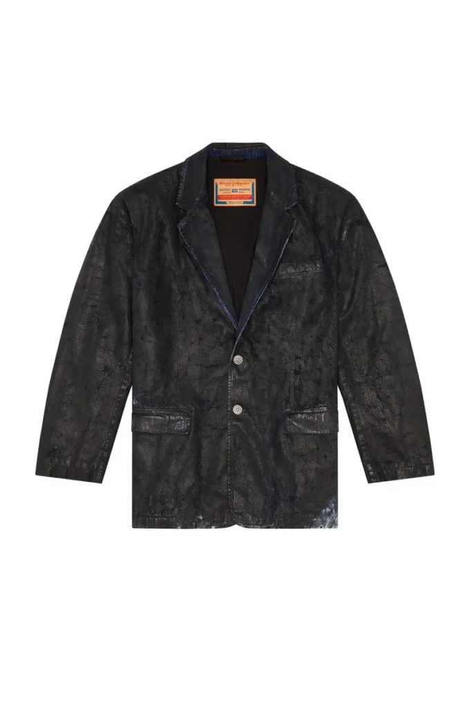 d-bla-fse Denim blazer with craquelé coating