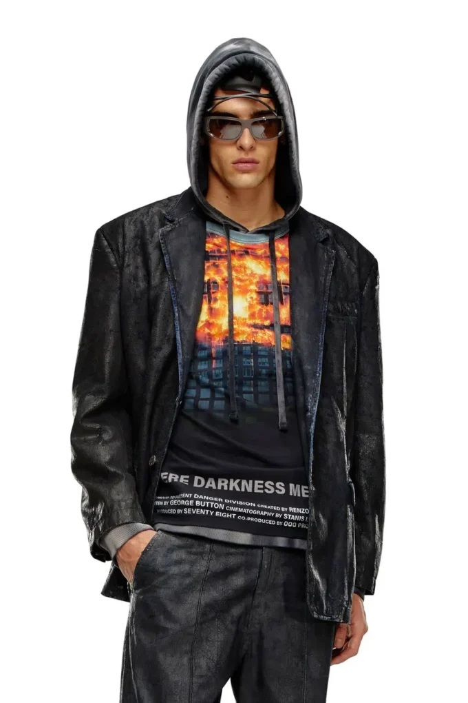 d-bla-fse Denim blazer with craquelé coating