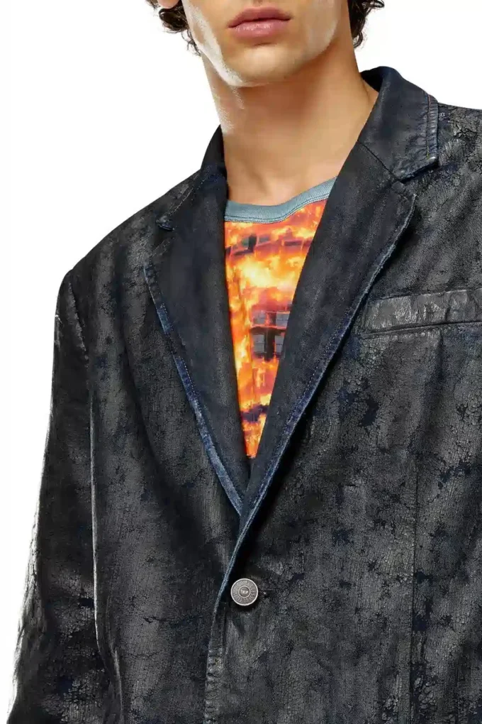 d-bla-fse Denim blazer with craquelé coating