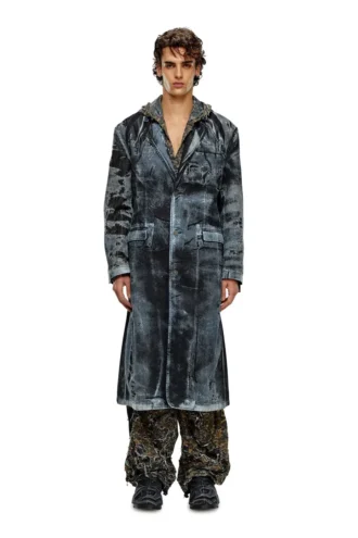 d-bla-long-dev-fse Coat in pinstriped devoré denim
