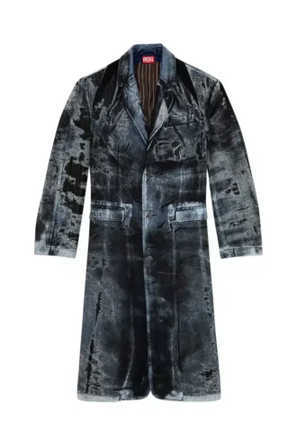 d-bla-long-dev-fse Coat in pinstriped devoré denim