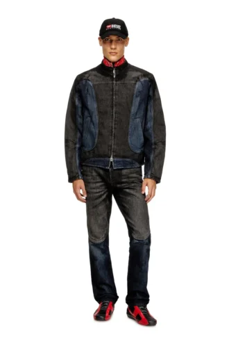 d-blenk-s Biker-style jacket in bicolour denim