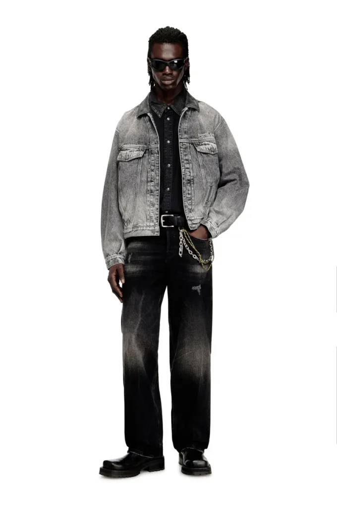 d-denver-s Denim trucker jacket with tonal leather trims d-denver-s Denim trucker jacket with tonal leather trims
