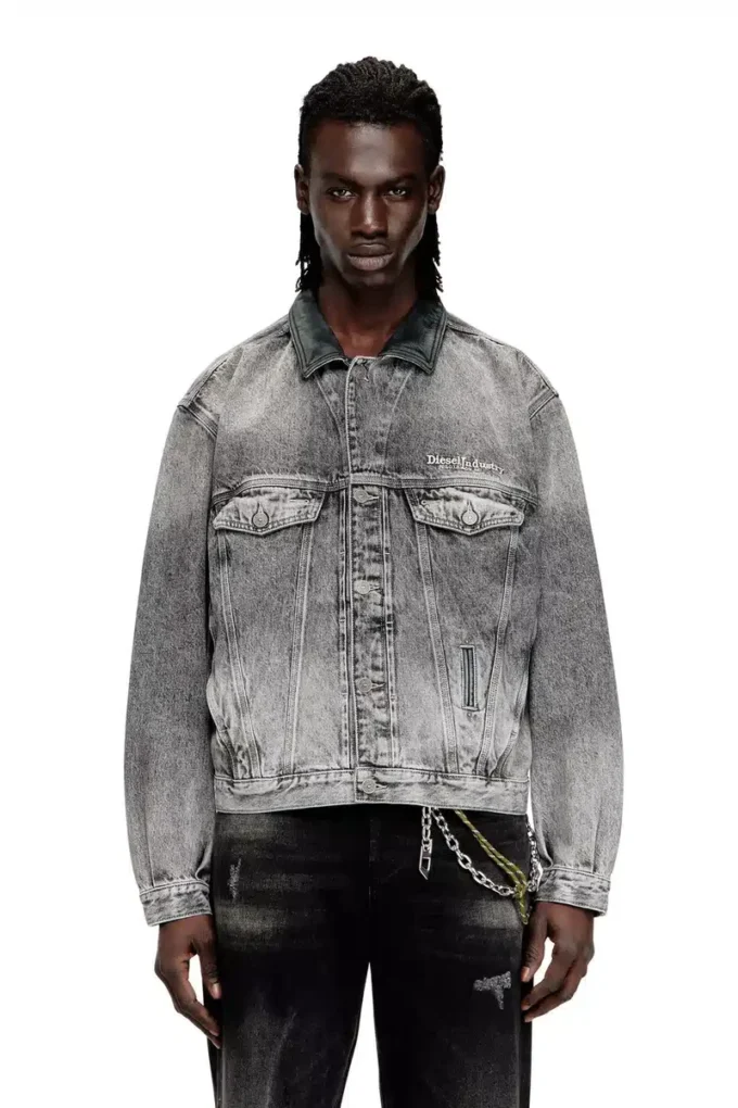 d-denver-s Denim trucker jacket with tonal leather trims d-denver-s Denim trucker jacket with tonal leather trims