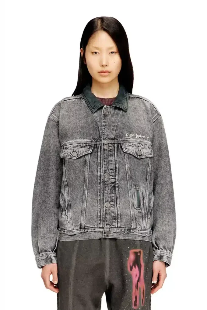 d-denver-s Denim trucker jacket with tonal leather trims d-denver-s Denim trucker jacket with tonal leather trims