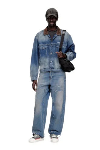 d-denver-s1 Denim trucker jacket with contrast leather trims