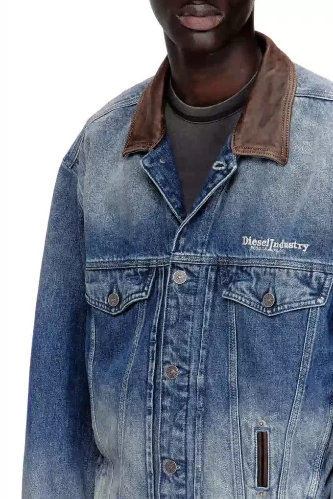 d-denver-s1 Denim trucker jacket with contrast leather trims d-denver-s1 Denim trucker jacket with contrast leather trims
