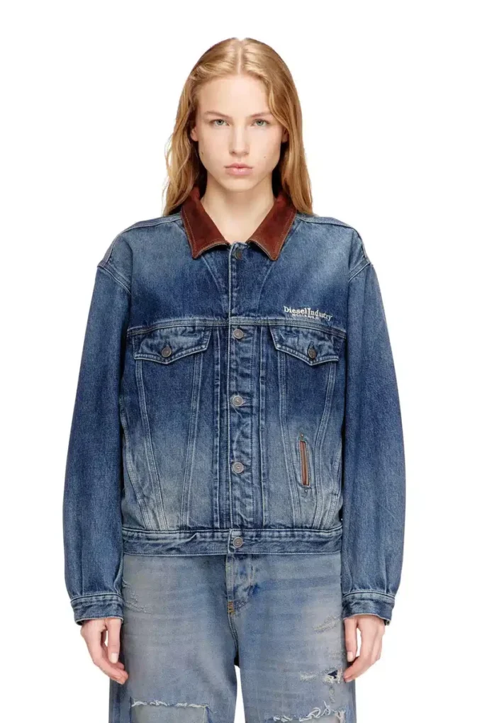 d-denver-s1 Denim trucker jacket with contrast leather trims d-denver-s1 Denim trucker jacket with contrast leather trims