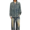 d-dewny-hood-s2 Overshirt in marbled coated denim