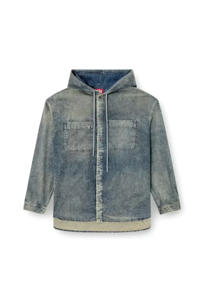 d-dewny-hood-s2 Overshirt in marbled coated denim