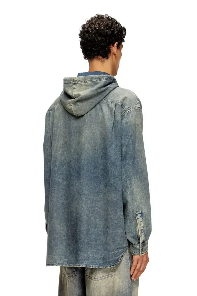 d-dewny-hood-s2 Overshirt in marbled coated denim