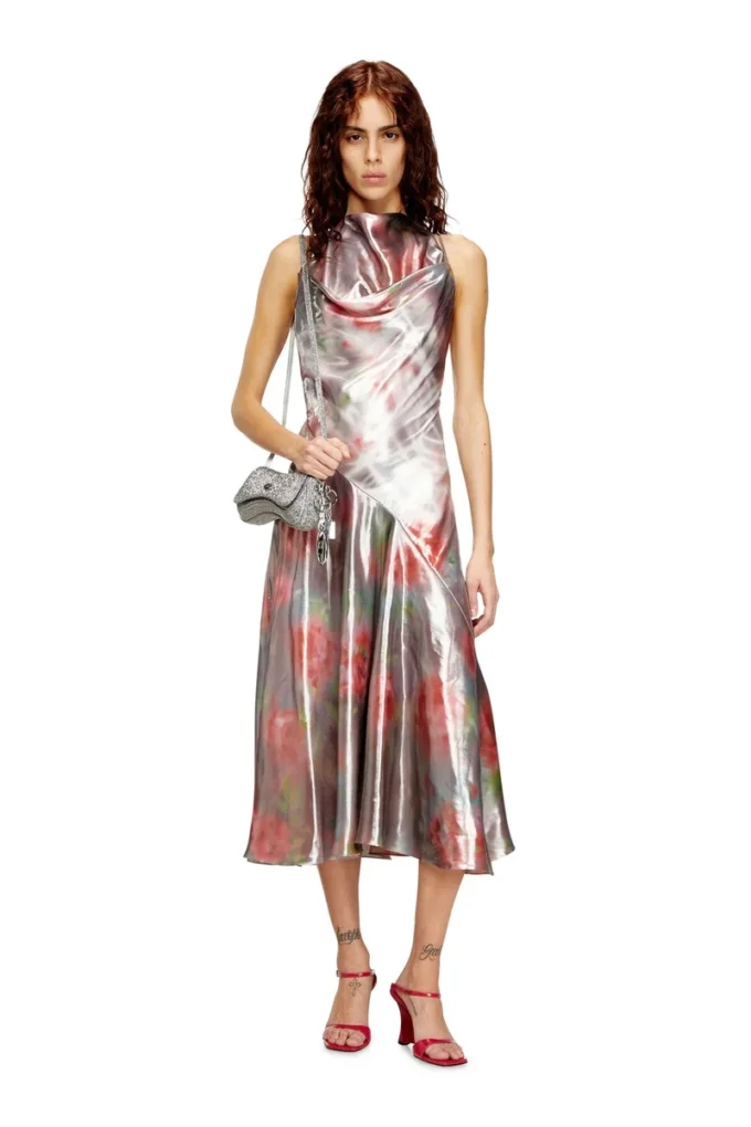 d-ebra Metallic midi dress with rose print d-ebra Metallic midi dress with rose print