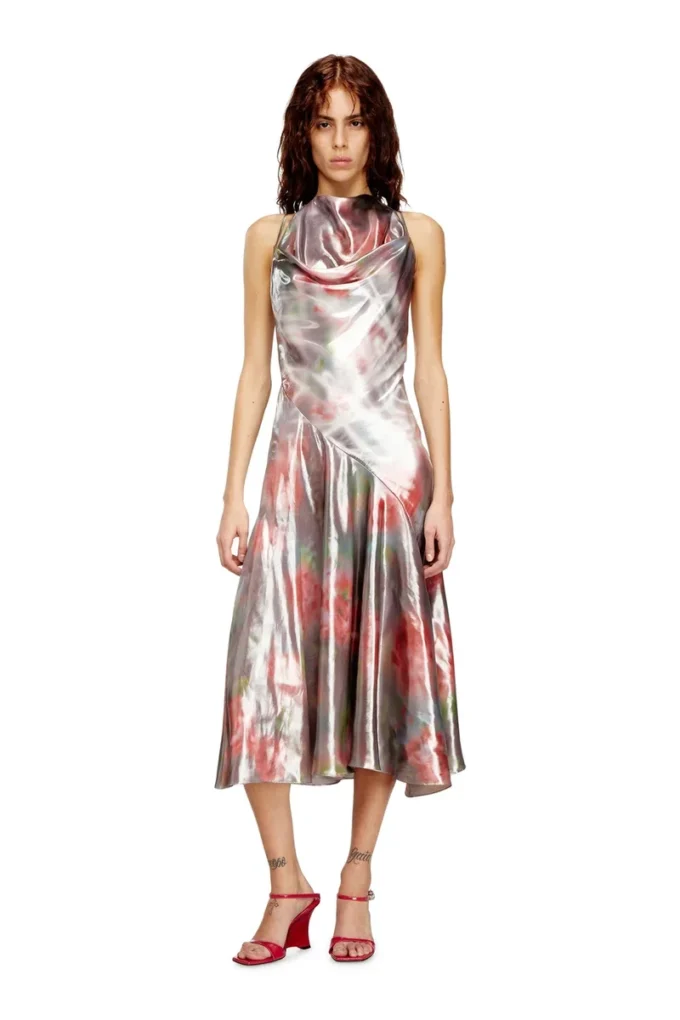 d-ebra Metallic midi dress with rose print d-ebra Metallic midi dress with rose print