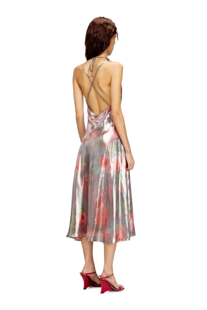 d-ebra Metallic midi dress with rose print d-ebra Metallic midi dress with rose print