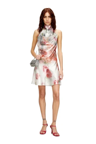 d-ebra-short Metallic short dress with blurred rose print