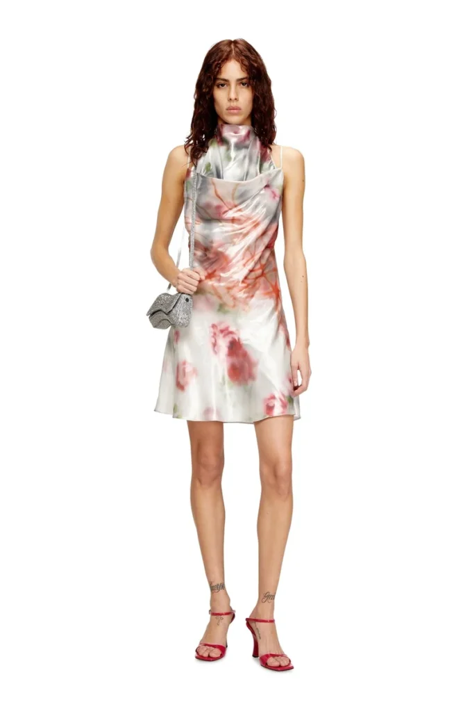 d-ebra-short Metallic short dress with blurred rose print d-ebra-short Metallic short dress with blurred rose print