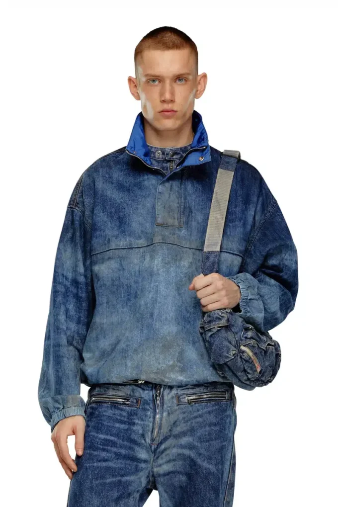 d-flow-fse Pullover jacket in dirt-effect denim d-flow-fse Pullover jacket in dirt-effect denim