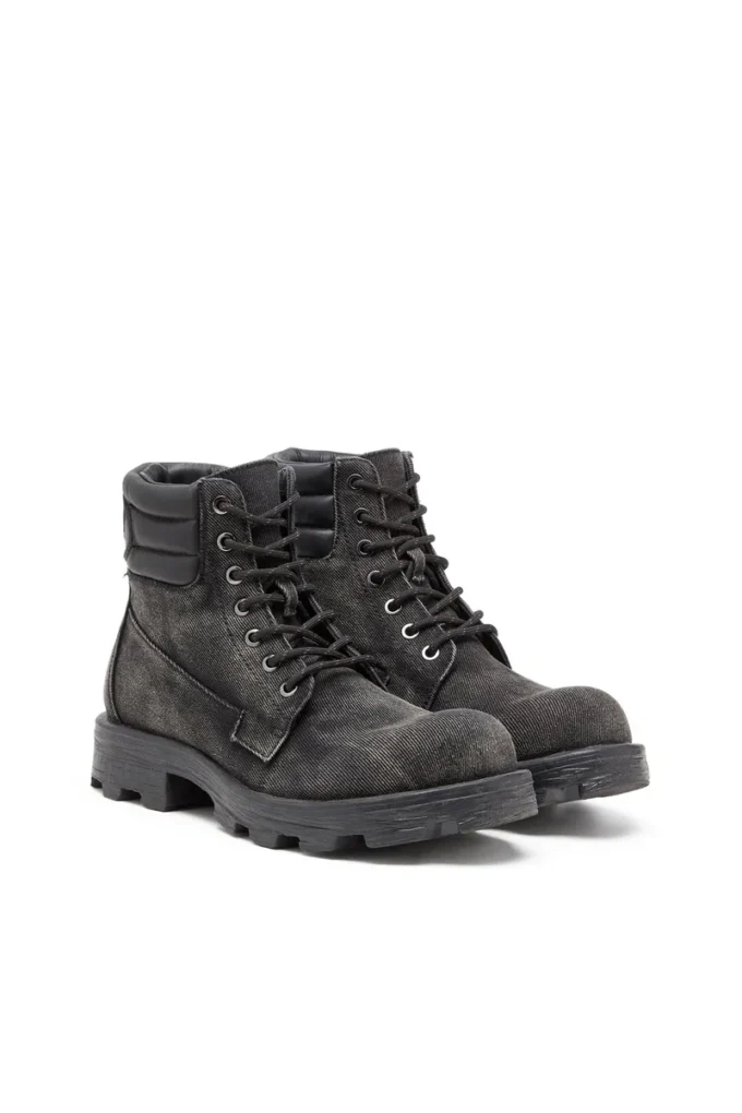 d-hammer lace up w D-Hammer-Combat boots in denim and leather