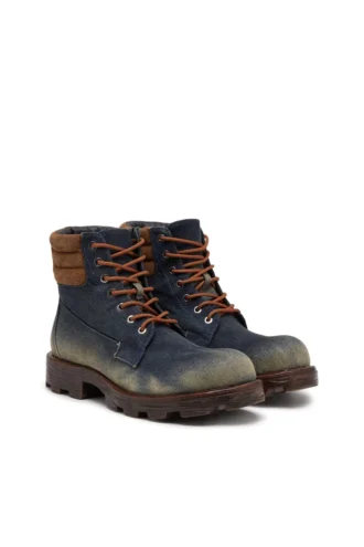d-hammer lace up D-Hammer-Combat boots in denim and suede