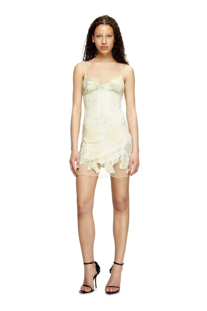 d-inlay Nylon mini dress with Heraldic print