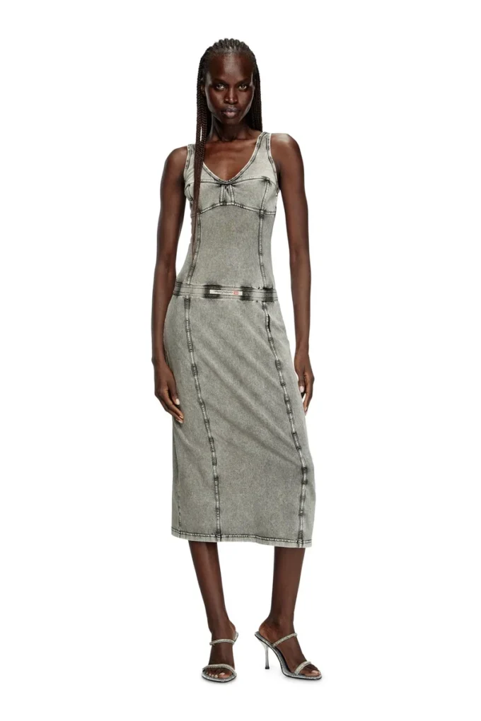 d-inny Sleeveless midi dress with denim effect