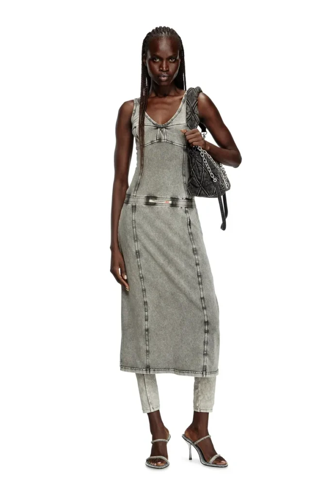 d-inny Sleeveless midi dress with denim effect