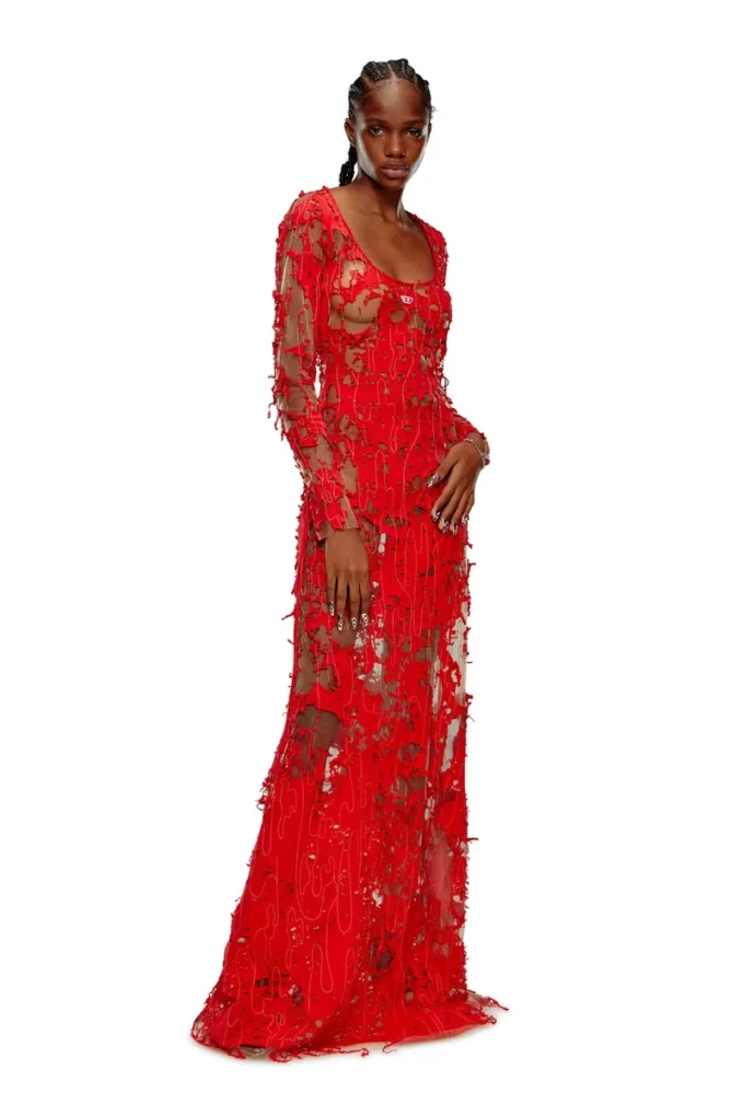 d-lea Long devoré dress in tulle and jersey d-lea Long devoré dress in tulle and jersey