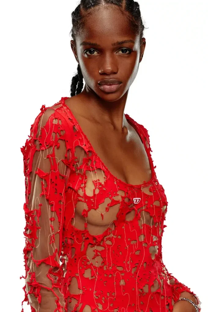 d-lea Long devoré dress in tulle and jersey d-lea Long devoré dress in tulle and jersey