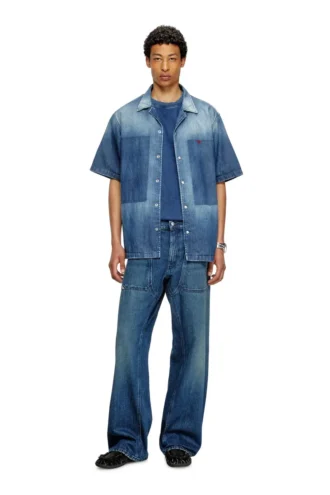 d-nabil-d Bowling shirt in contrast-effect denim