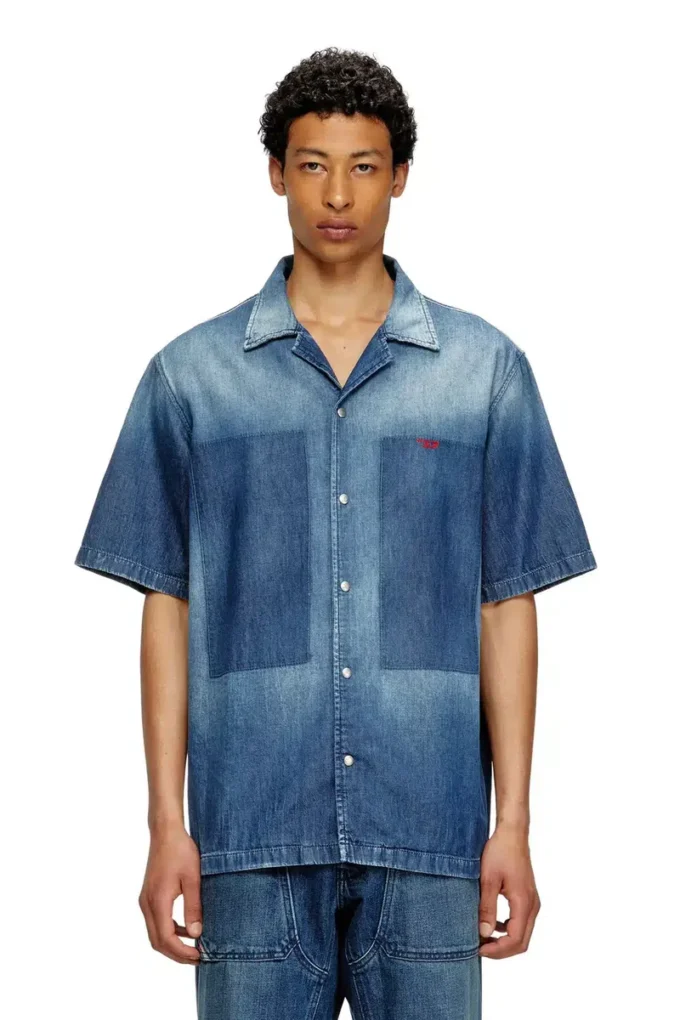 d-nabil-d Bowling shirt in contrast-effect denim d-nabil-d Bowling shirt in contrast-effect denim