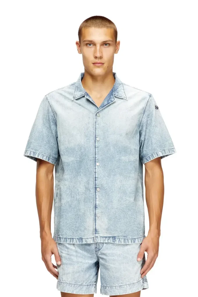 d-nabil-s4 Bowling shirt in marbled denim d-nabil-s4 Bowling shirt in marbled denim