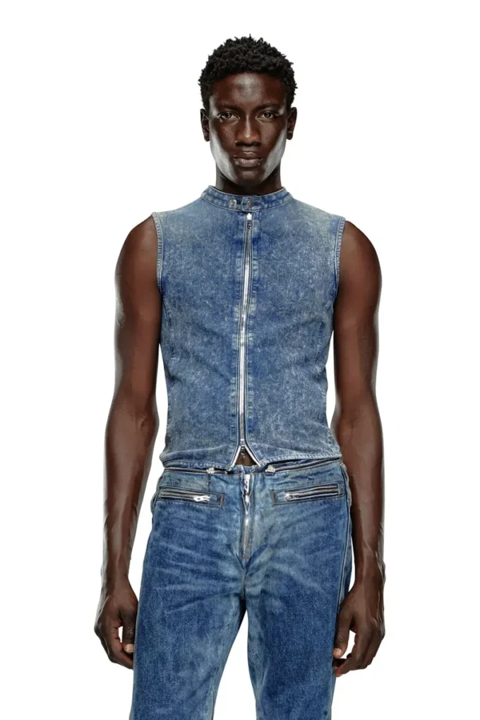 d-nata-fse Sleeveless denim top with biker details d-nata-fse Sleeveless denim top with biker details