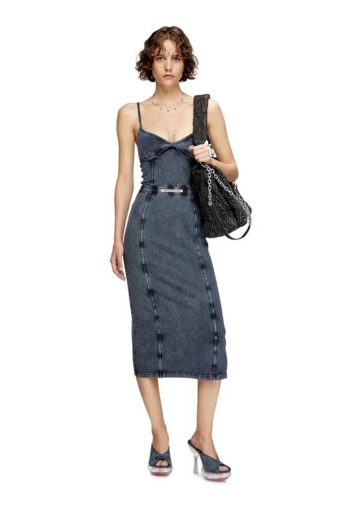 d-ony Midi dress in denim-look jersey