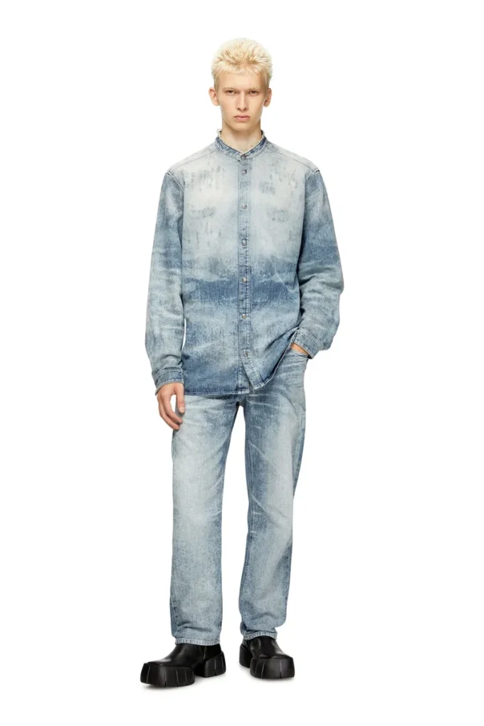 d-simp-fsh Shirt in distressed honeycomb denim d-simp-fsh Shirt in distressed honeycomb denim