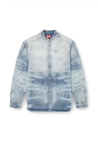 d-simp-fsh Shirt in distressed honeycomb denim
