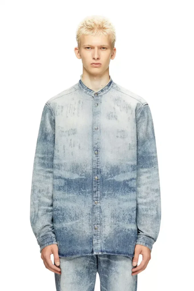 d-simp-fsh Shirt in distressed honeycomb denim d-simp-fsh Shirt in distressed honeycomb denim