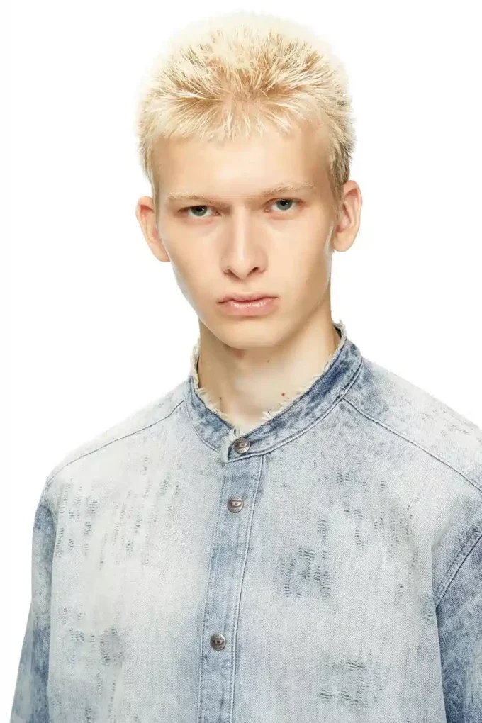 d-simp-fsh Shirt in distressed honeycomb denim d-simp-fsh Shirt in distressed honeycomb denim
