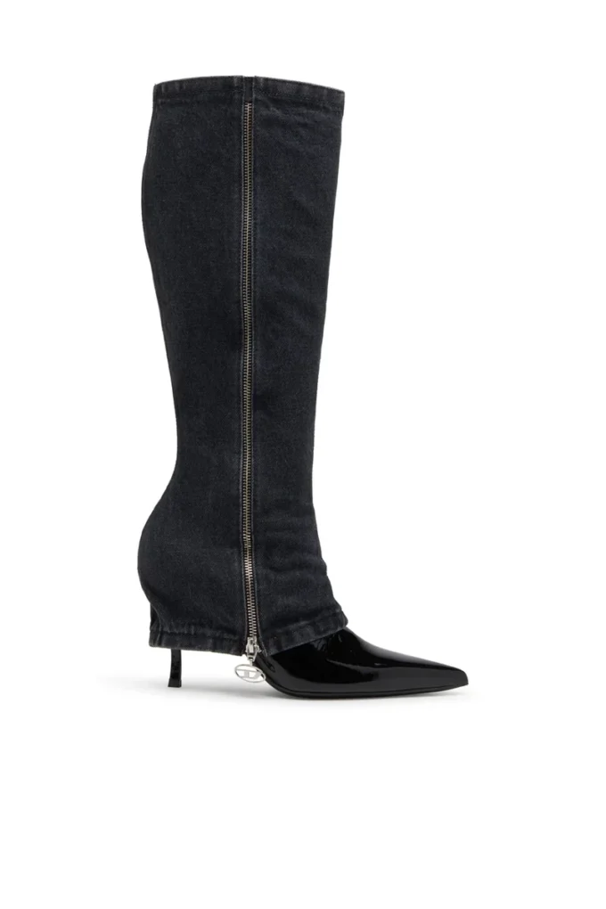 d-venus twisted boot D-Venus-Stiletto knee boots with jean trompe l’oeil d-venus twisted boot D-Venus-Stiletto knee boots with jean trompe l’oeil