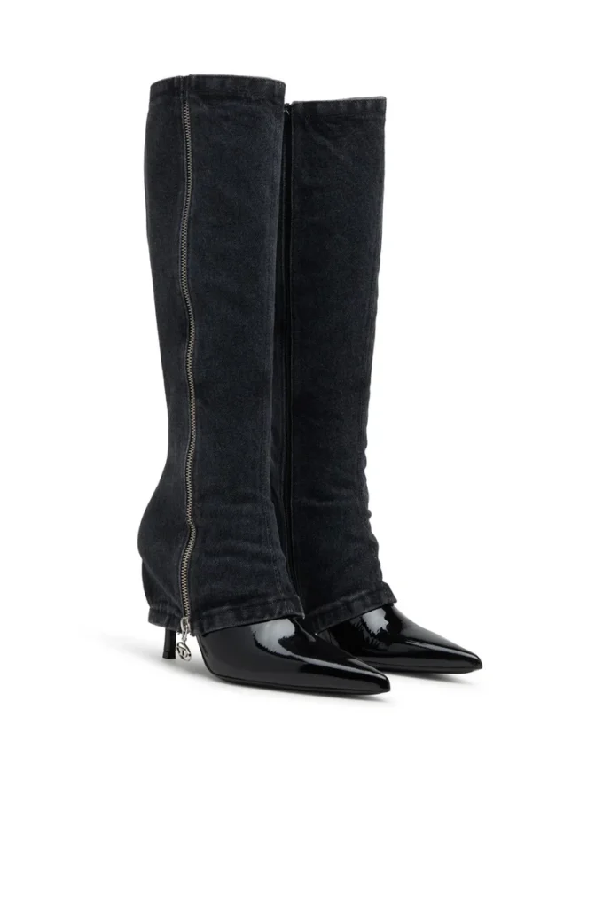 d-venus twisted boot D-Venus-Stiletto knee boots with jean trompe l’oeil d-venus twisted boot D-Venus-Stiletto knee boots with jean trompe l’oeil